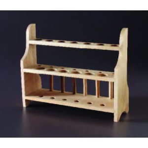 Thirteen-well, six-peg wooden test tube rack